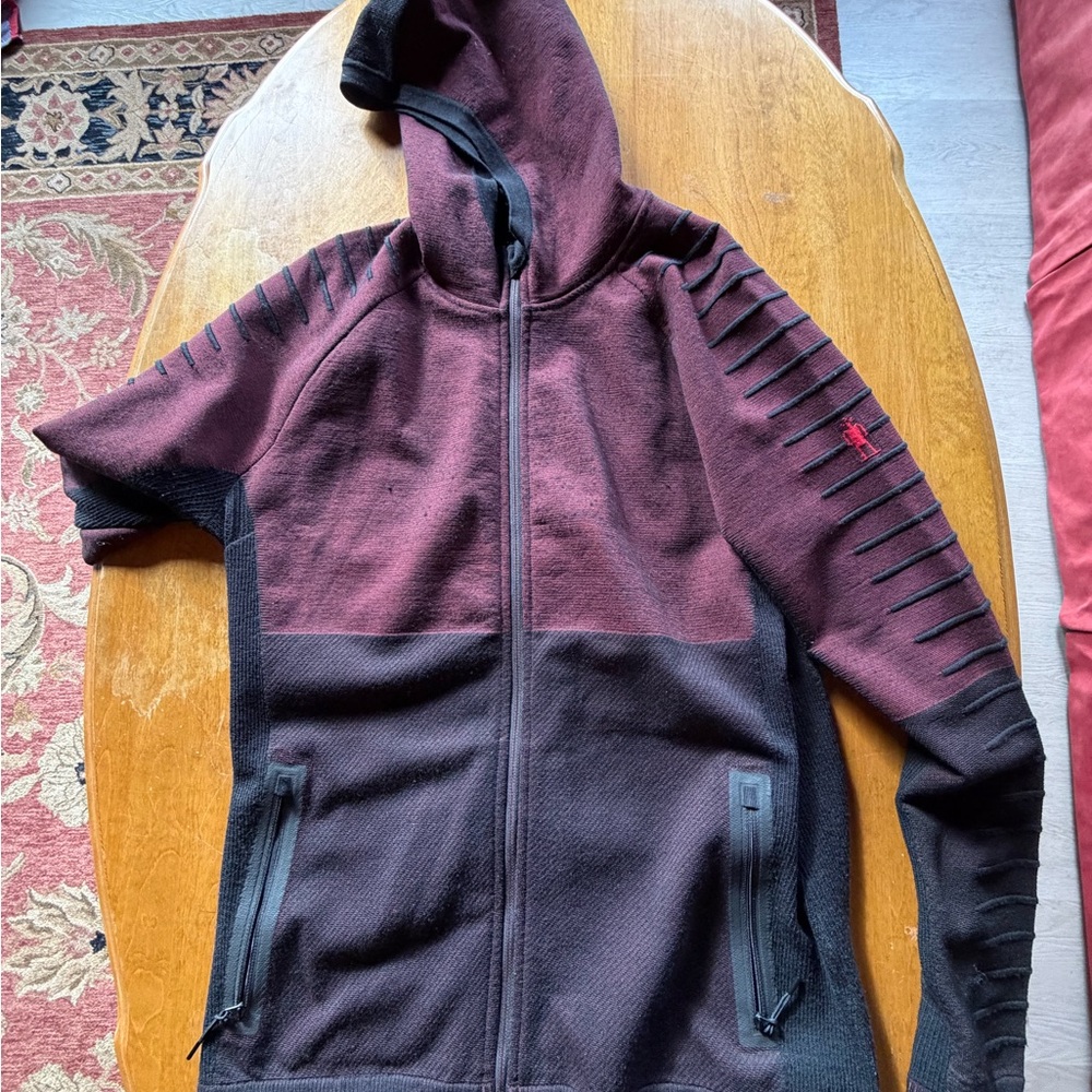 Smartwool Black and Burgundy merino wool hoodie
